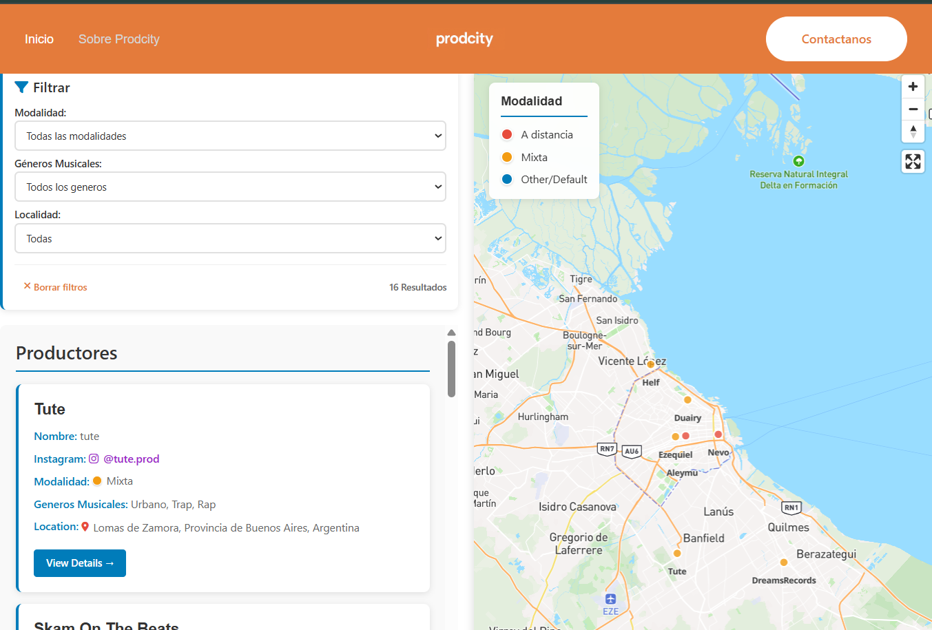 ProdCity WP - Interactive Web Map - Music Producer Directory
