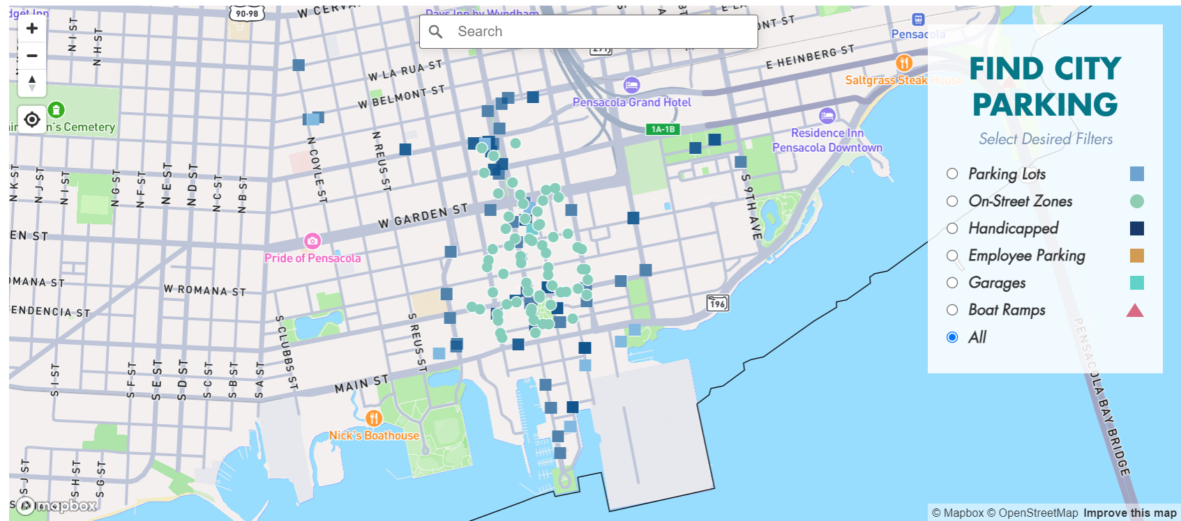 WP- Web Interactive Map - Parking Lots in Pensacola (Florida, USA)
